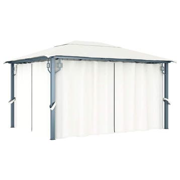 vidaXL Prieel met gordijn 400x300 cm aluminium crème, Verzenden