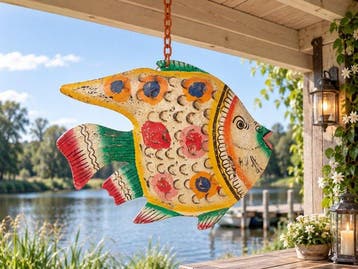 Beeld, 87 cm long handmade tropical fisch - 46 cm - blik