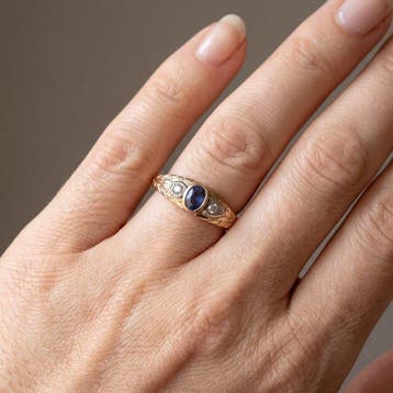 Bague - 18 carats Or jaune Saphir - Diamant - Bague gypsy
