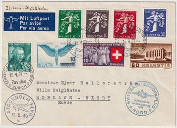 Zwitserland 1939 - 15 Mei meervoudige frankering op, Gestempeld