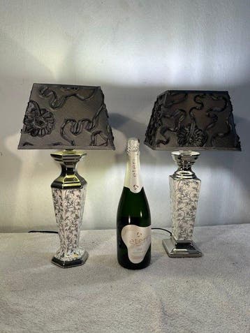 Lampe de table (2) - Céramique, Chrome, Textile -