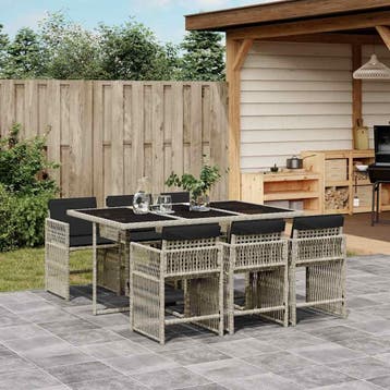 vidaXL 7-delige Tuinset met kussens poly rattan grijs, Verzenden, Nieuw, Tuinset