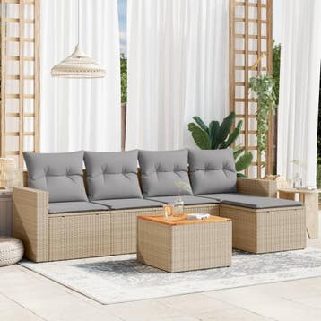 vidaXL 6-delige Loungeset met kussens poly rattan gemengd, Verzenden, Nieuw, Loungeset