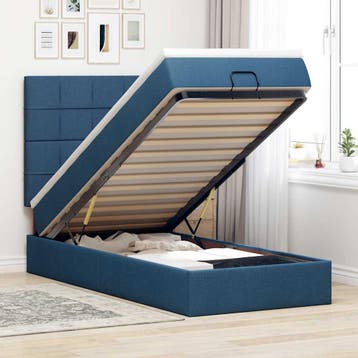 vidaXL Bed poef met matras en LEDs 90x200 cm stof blauw, Verzenden