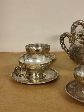 Koffieservies voor 6 (17) - .900 zilver - theeset, Antiek en Kunst