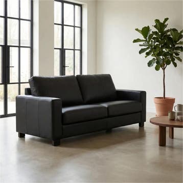 Leren bank Energy - 3 zits - Hermes Nero (zwart) - Poten, Nieuw, Ophalen of Verzenden, Modern, 200 tot 250 cm