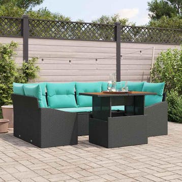 vidaXL Tuinbank Set 7 st 6-Aantal zitplaatsen Zwart en Teal, Verzenden