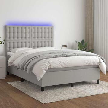 vidaXL Boxspring met matras en LED stof lichtgrijs 140x200, Verzenden