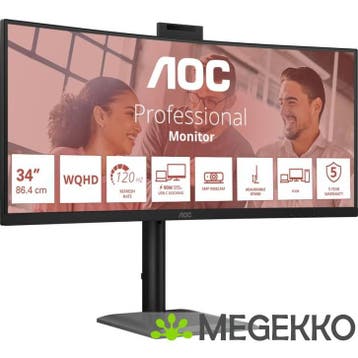 AOC E4 CU34E4CW 34  UltraWide Quad HD 120Hz VA Monitor, Verzenden, Nieuw