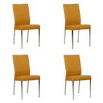 Set van 4 Leren eetkamerstoelen Comfort - Toledo Leem, Ophalen of Verzenden, Nieuw, Leer, Eén