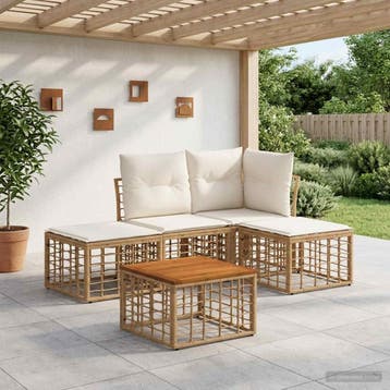 vidaXL Buiten bank set 5 st Natuurlijk en Crème Wit, Tuin en Terras, Verzenden, Nieuw