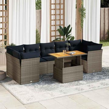 vidaXL 8-delige Loungeset met kussens poly rattan grijs, Verzenden, Nieuw, Loungeset