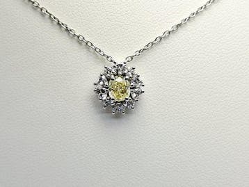 Ketting met hanger - 18 karaat Witgoud - 1.30ct. tw. Geel