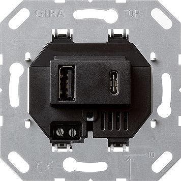 Gira USB Power Supply 2 Ports Type A/C Base Unit Black -, Verzenden