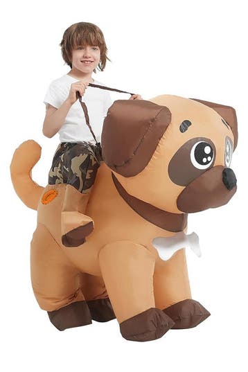 KIMU® Opblaas Kostuum Kinderen Zittend Op Hond 104 110 116 1, Ophalen of Verzenden, Nieuw