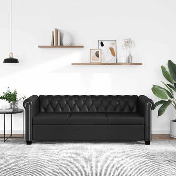 vidaXL Driezitsbank Chesterfield-stijl kunstleer zwart, Huis en Inrichting, Verzenden, Nieuw