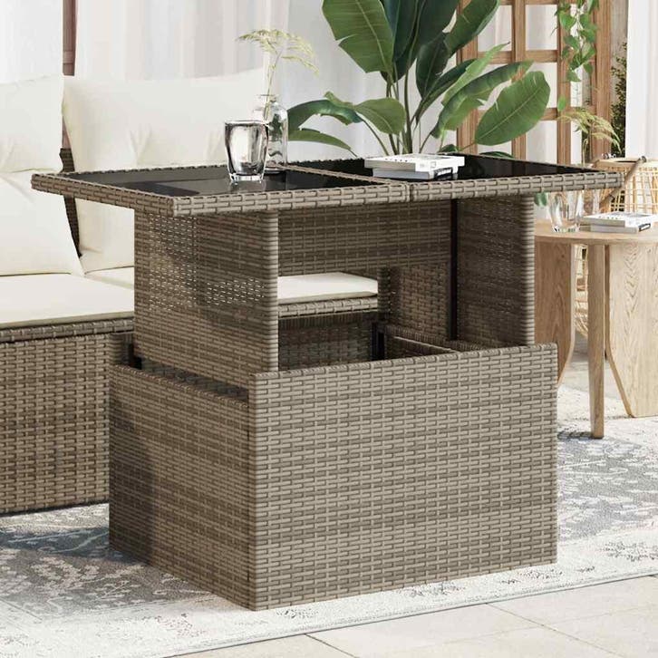vidaXL Tuintafel met glazen blad 100x55x73 cm poly rattan, Tuin en Terras, Tuintafels, Nieuw, Verzenden