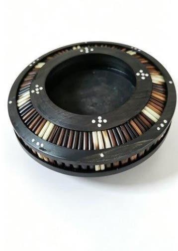 African black wood inlaid porcupine quill round storage box