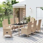 vidaXL 9-delige Tuinset met kussens poly rattan beige, Verzenden, Nieuw, Tuinset