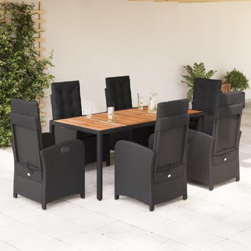 vidaXL 7-delige Tuinset met kussens poly rattan zwart, Verzenden, Tuinset