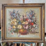 Klein XX - Üppiges Blumenstillleben in Keramikvase – Öl auf