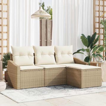 vidaXL Bankstel 4 st Beige en Crème poly rattan, Verzenden