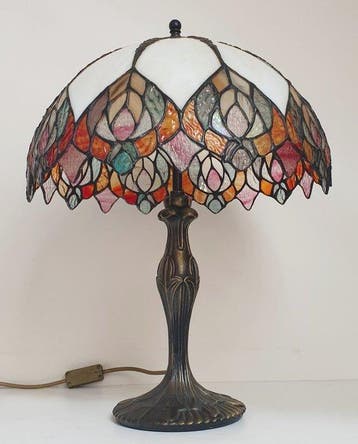 Tafellamp - Pauwenveren - Glas-in-lood - Groot (52 cm)