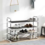 vidaXL Schoenenrek met 4 schappen metaal en kunststof zwart, Verzenden