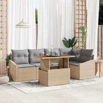 vidaXL Tuinbank Set met opslag 6 pcs Beige Poly rattan, Verzenden