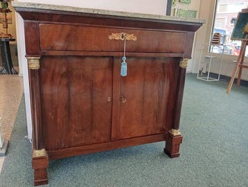 Credenza - Mahonie, Marmer, Antiek en Kunst