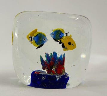 Acquario Tropicale Scultura con Pesci – Murano Anni 70, Antiek en Kunst