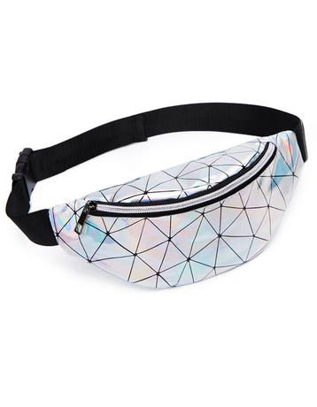 KIMU® Heuptas Zilver Holografisch Lijnen Fanny Packtasje Heu, Ophalen of Verzenden, Nieuw, Overige kleuren