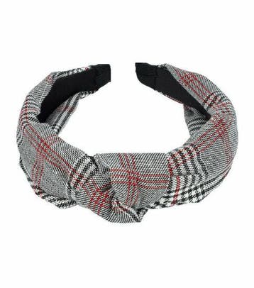 Haarband Diadeem 3cm – Knoop - Ruitprint – Zwart Wit Rood, Nieuw