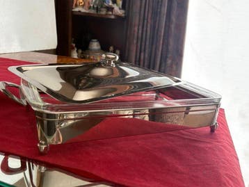 P M - Assiette de service - Plaqué(e) argent, Pyrex, plaqué, Antiquités & Art