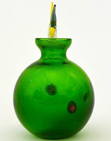 Flacon de parfum - Verre vert avec des murrines et bouchon