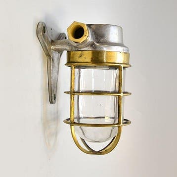 Wandlamp - Messing, Glas - Industrieel kooi-lamp