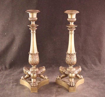 Paar bronzen Empire kandelaars - Kandelaber (2) - Brons, Antiek en Kunst