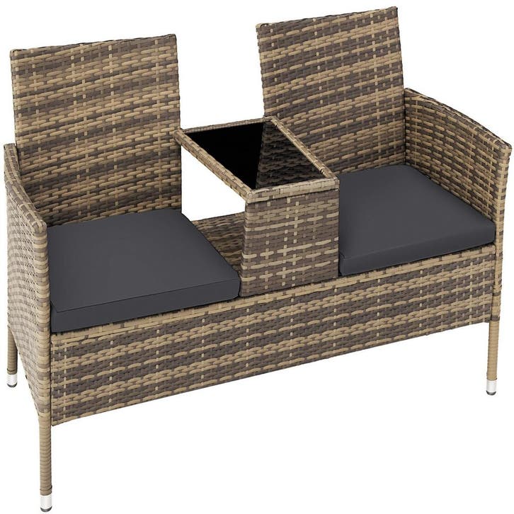 tectake Wicker tuinbank met tafel - natuur/donkergrijs, Tuin en Terras, Tuinsets en Loungesets, Verzenden