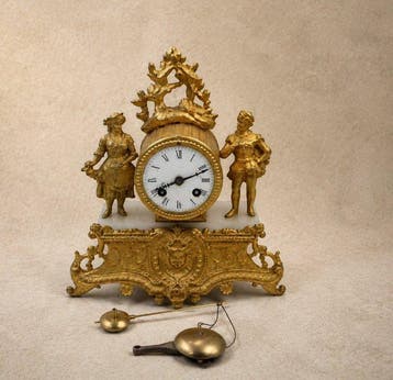 Figurale pendule - Zinklegering, Albast - 1880-1920, Antiek en Kunst