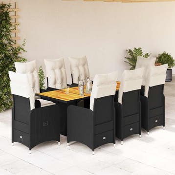 vidaXL 9-delige Bistroset met kussens poly rattan zwart, Verzenden, Nieuw
