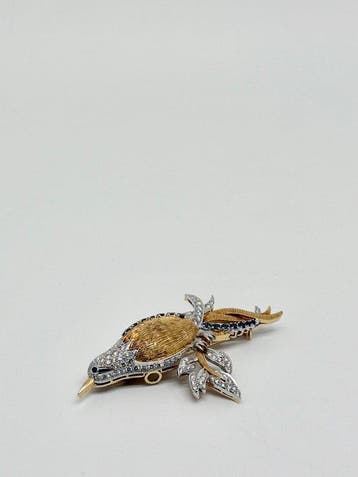 Broche - 18 karaat Geel goud, Witgoud - 3.00ct. tw. Diamant, Handtassen en Accessoires, Antieke sieraden