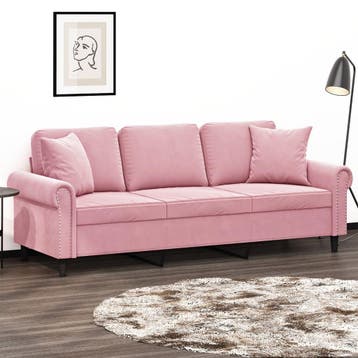 vidaXL Driezitsbank met sierkussens 180 cm fluweel roze, Verzenden, Nieuw