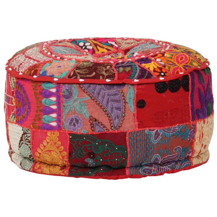 vidaXL Poef patchwork rond handgemaakt 40x20 cm katoen rood, Huis en Inrichting, Zetels | Voetbanken en poefs, Nieuw, Verzenden