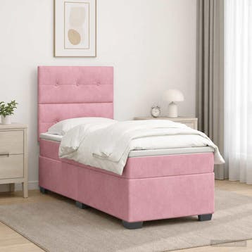 vidaXL Boxspringbed met matras met hoofdeinde Roze 90 x 200, Verzenden
