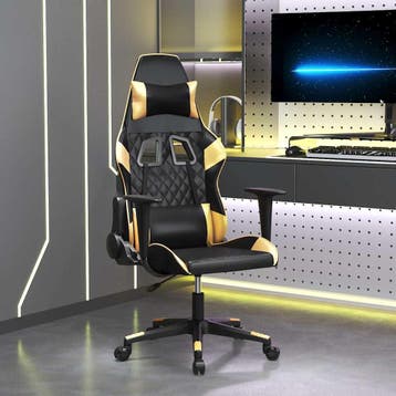 vidaXL Massage gamestoel kunstleer zwart en goudkleurig, Verzenden