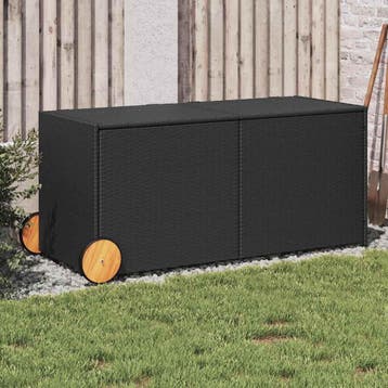 vidaXL Tuinbox met wielen 283 L poly rattan zwart, Verzenden, Nieuw