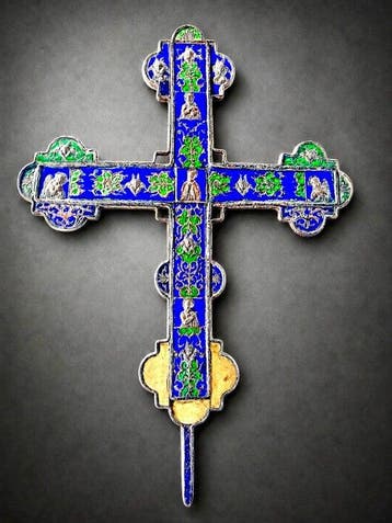 Kruis - Metaal, Emaille - 1750-1800 - Processiekruis - 56 cm