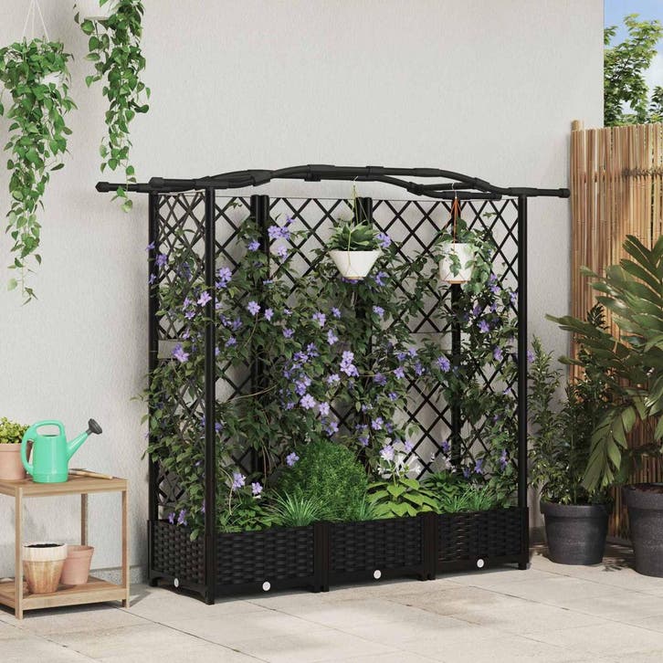 vidaXL Verhoogd Bed met Trellis en Dak Zwart 163 x 40 x 126, Jardin & Terrasse, Pots de fleurs, Envoi