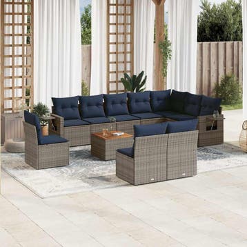 vidaXL 11-delige tuinbankset met kussens, grijs polyrotan, Verzenden, Nieuw
