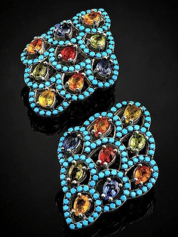Zonder minimumprijs - Oorbellen Multicolor saffier oorbellen